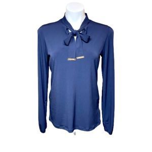 Michael by Michael Kors navy blue long sleeve pussy bow tie shirt size S